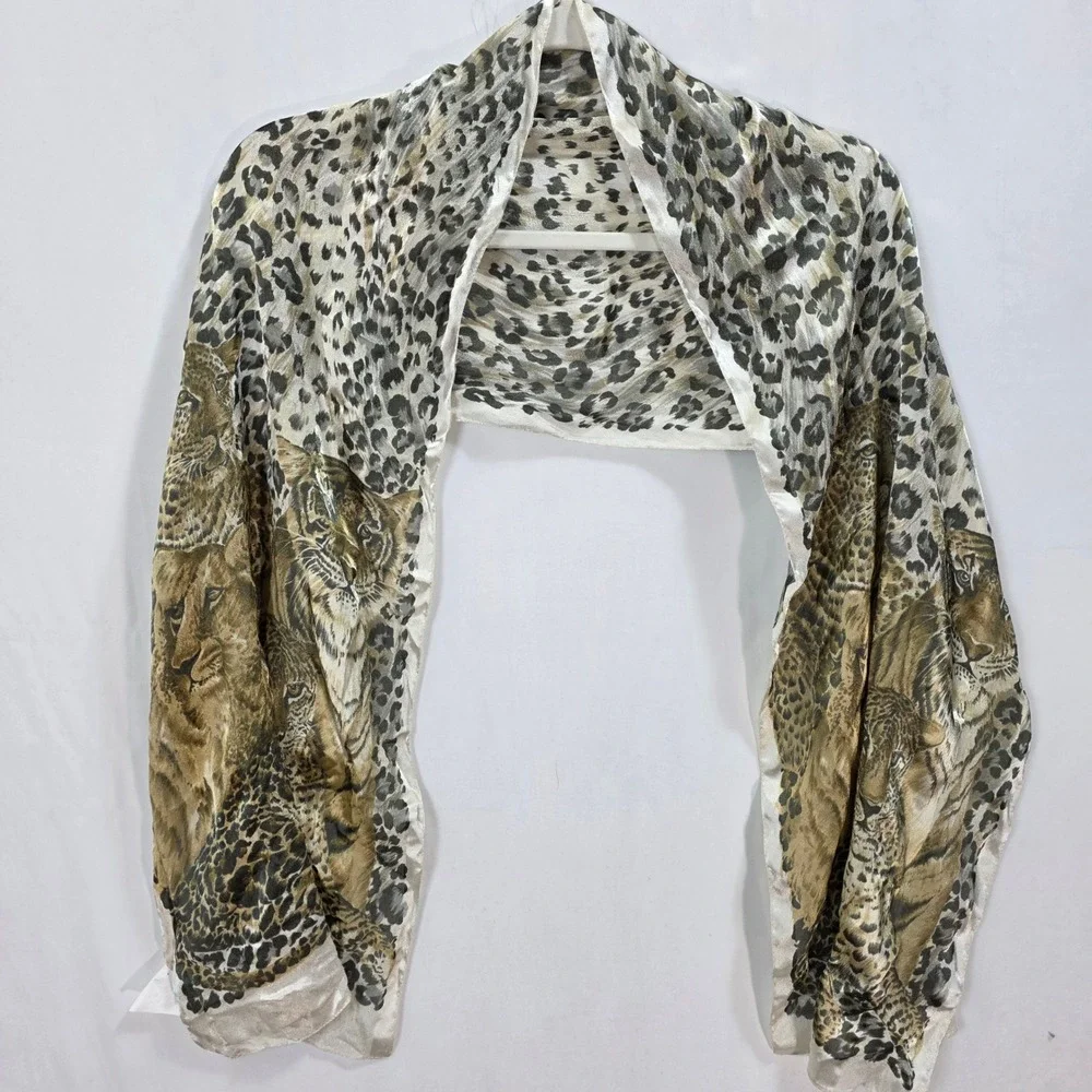 Symphony Scarfs Wrap Tiger Leopard Print Tan 14 X 67 Maximalist Italy